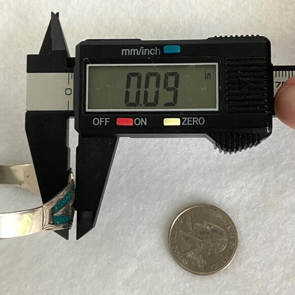 VTG Sterling Silver 925 Mexico Crushed Stone Aztec Cuff Bracelet FLAW Sz 6.25 - Picture 15 of 16